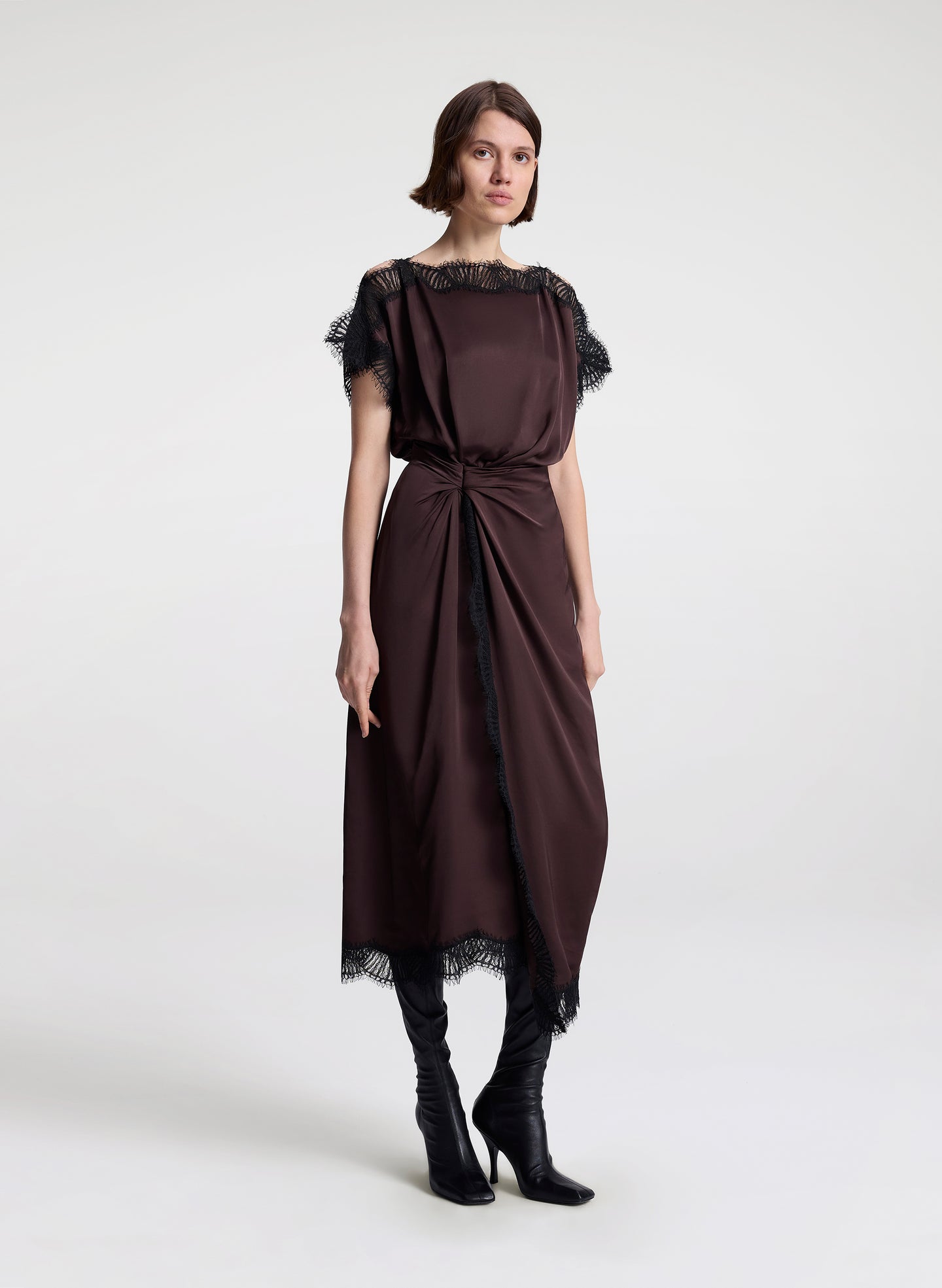 A.L.C. Women's Luna Satin and Lace Midi Dress Cocoa/Black A.L.C. Women's Luna Satin and Lace Midi Dress Cocoa/Black
