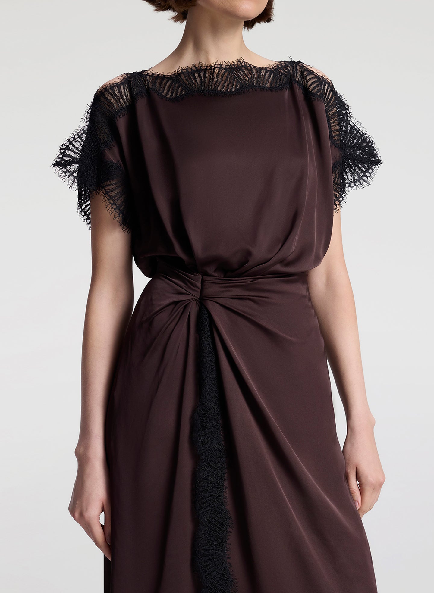 A.L.C. Women's Luna Satin and Lace Midi Dress Cocoa/Black A.L.C. Women's Luna Satin and Lace Midi Dress Cocoa/Black