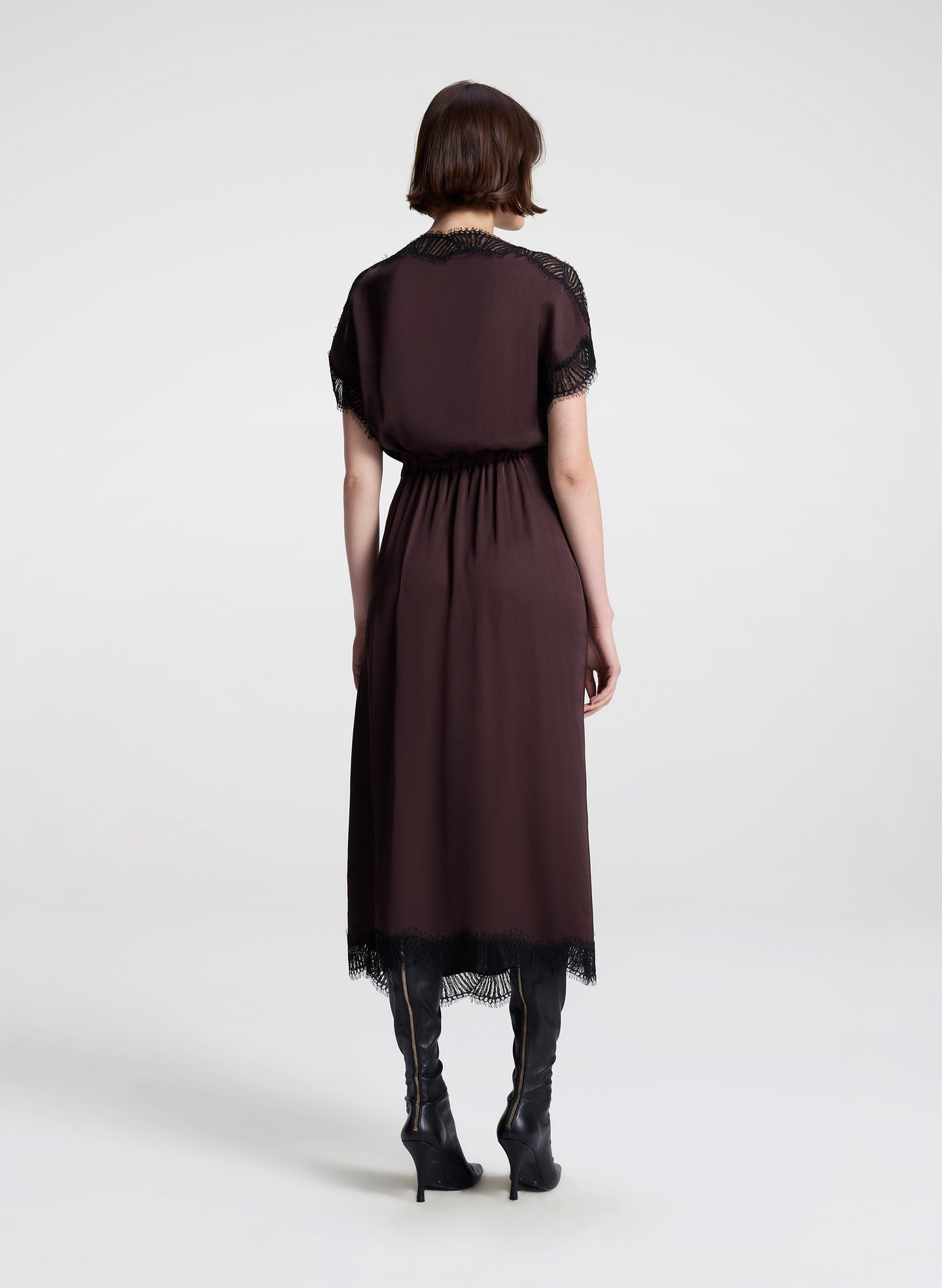 A.L.C. Women's Luna Satin and Lace Midi Dress Cocoa/Black A.L.C. Women's Luna Satin and Lace Midi Dress Cocoa/Black