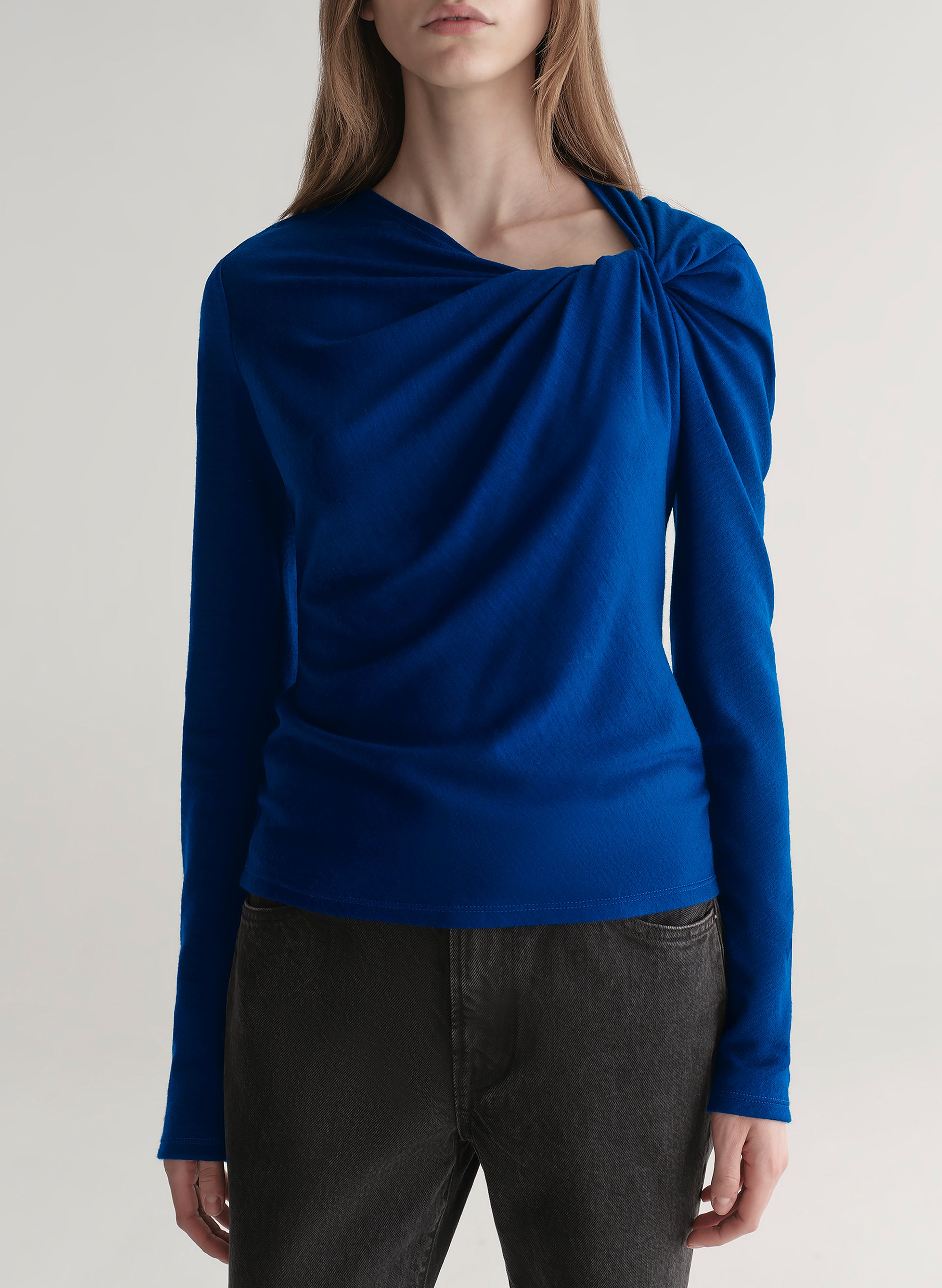 カットソー(長袖/七分) amel  drape design tops NEW】drape design half sleeve top / black amel