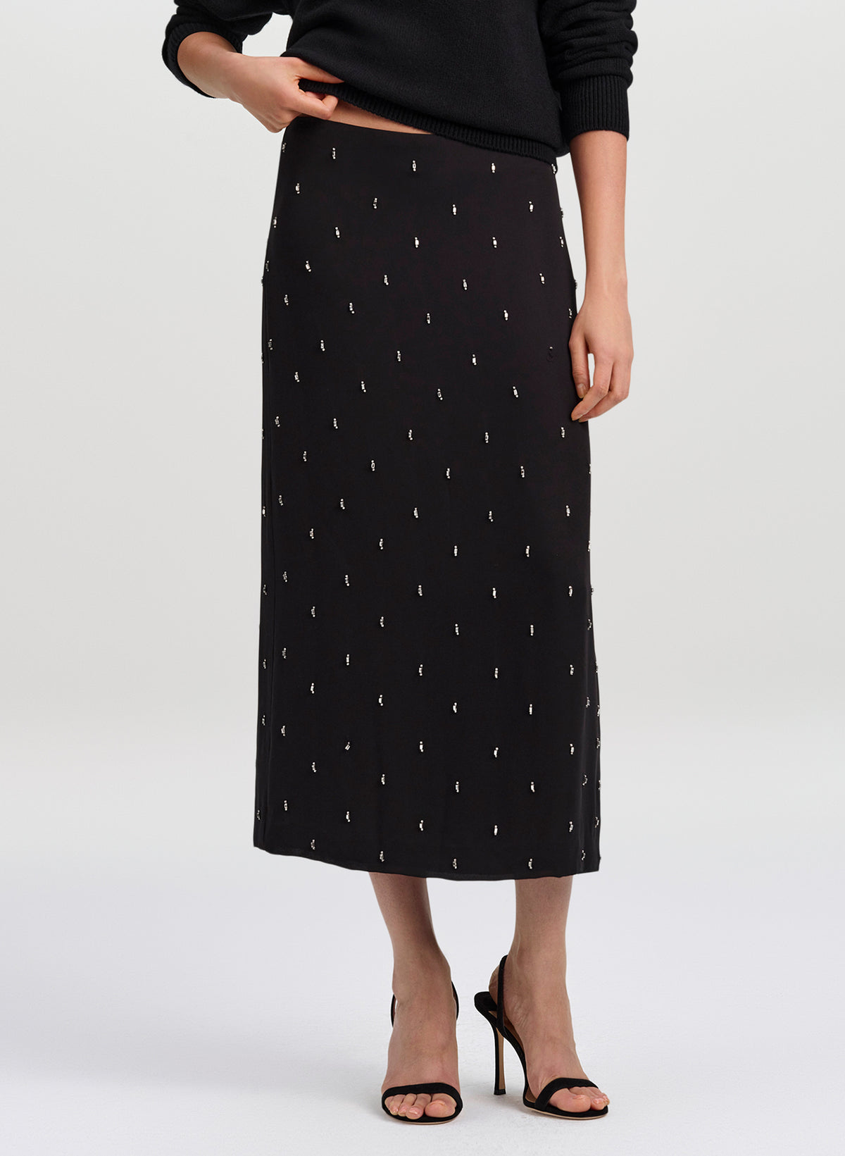 Maelle Embellished Silk Midi Skirt