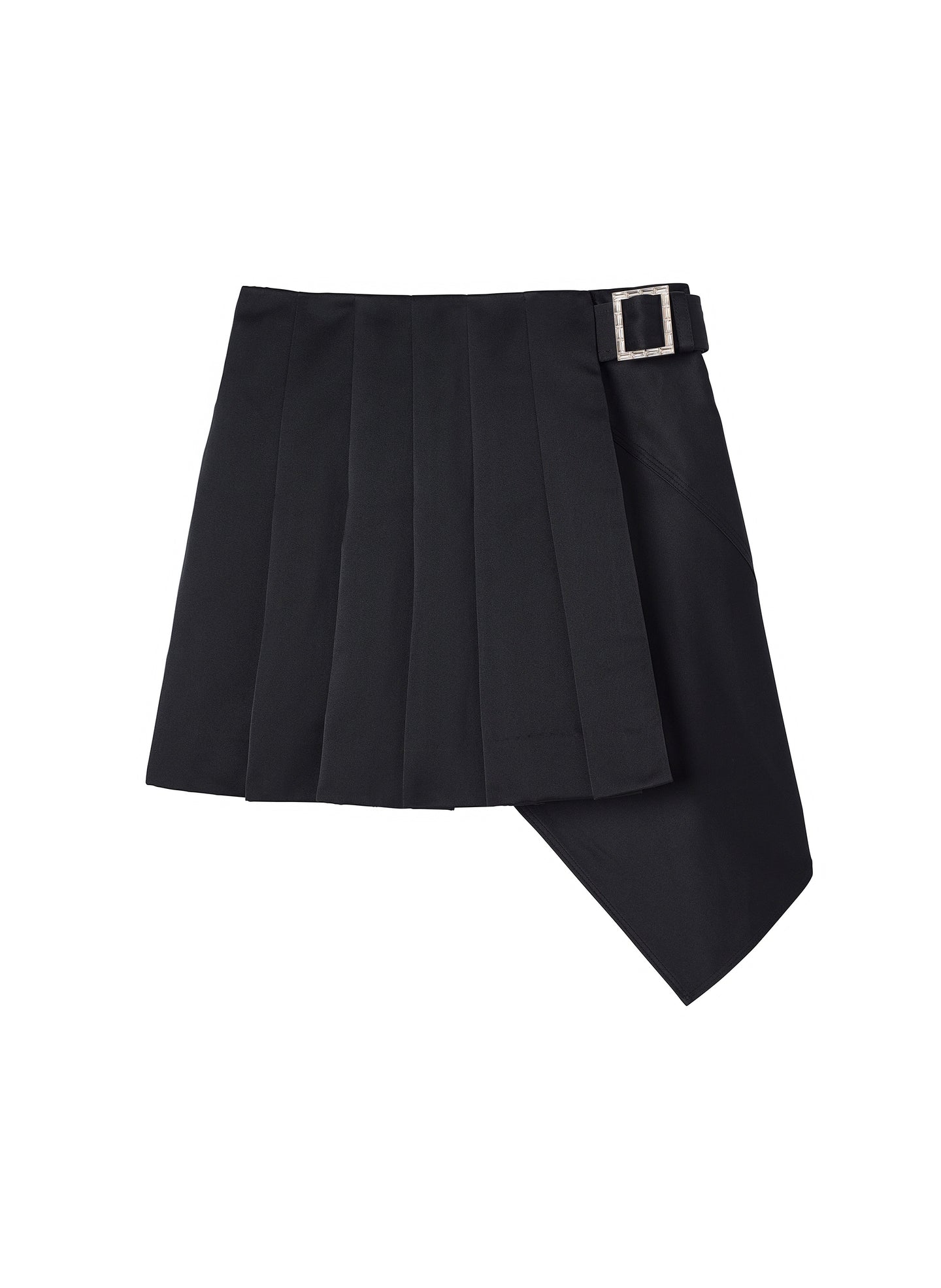 flatlay of black pleated mini skirt