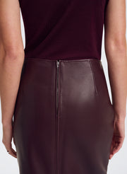 burgundy leather midi skirt