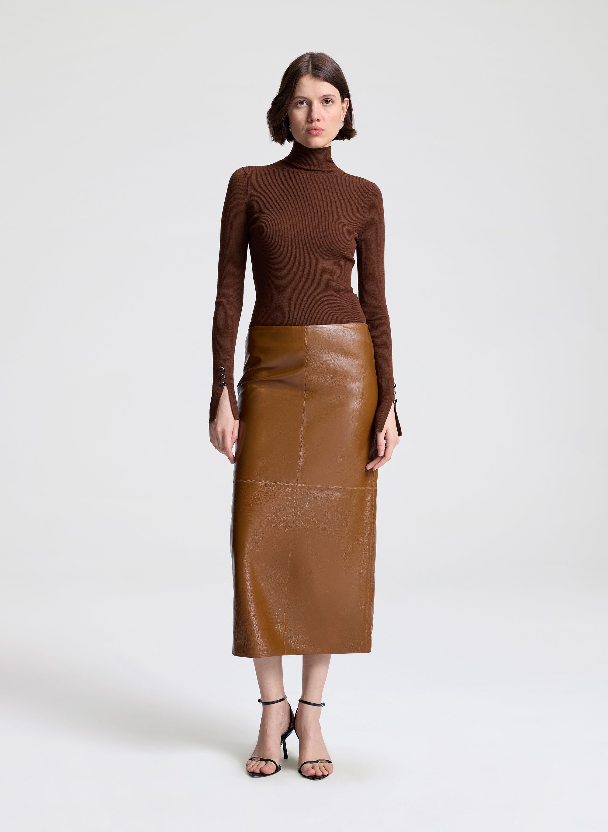 Marta Glossy Leather Midi Skirt | ALC LTD