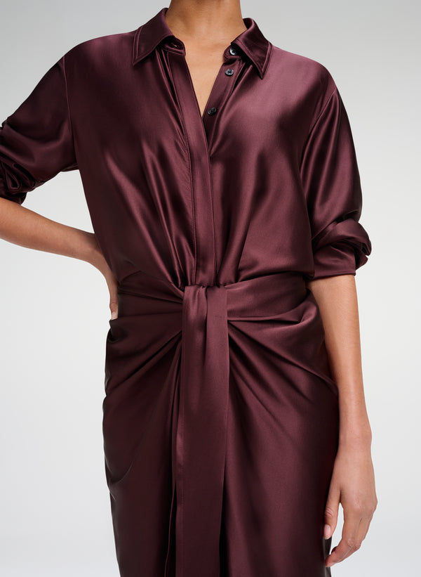 woman wearing silk dress - close up