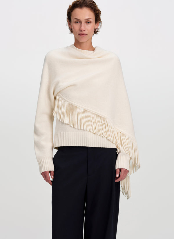 Miles Draped Wool Fringe Sweater