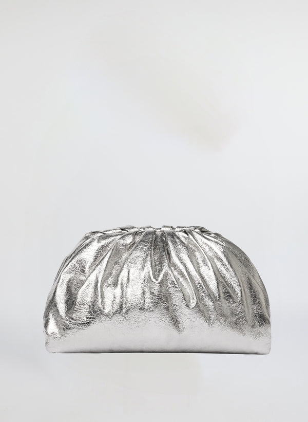 silver vegan leather clutch bag