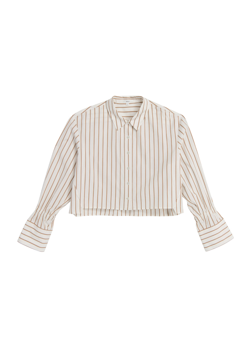 flatlay of cream and brown striped collared shirt 