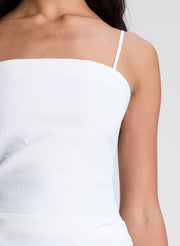 woman wearing white mini dress