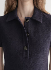 woman wearing dark navy blue mini dress