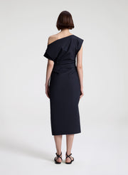 woman wearing black off shoulder midi dress