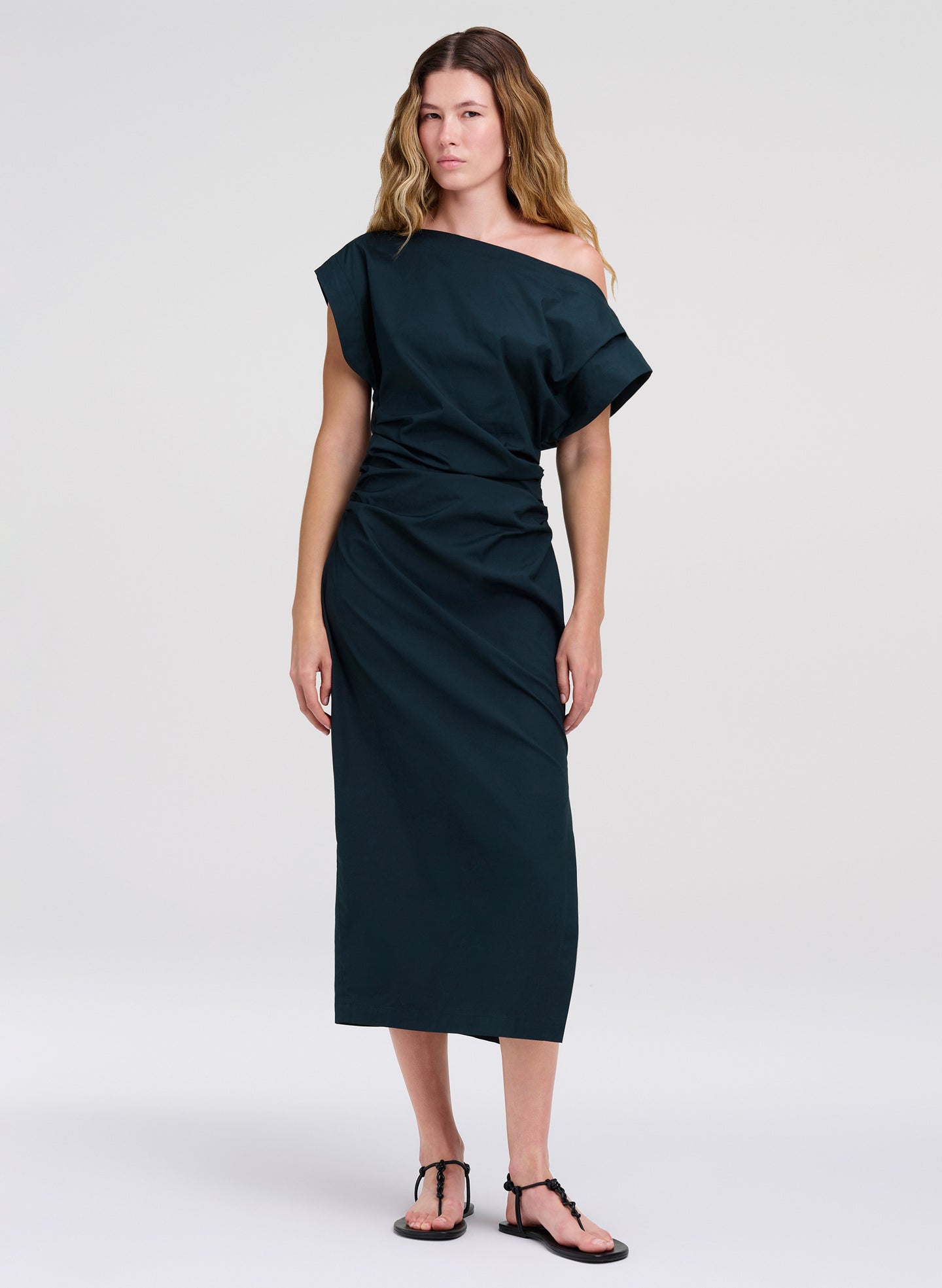Nara Stretch Cotton Off Shoulder Midi Dress