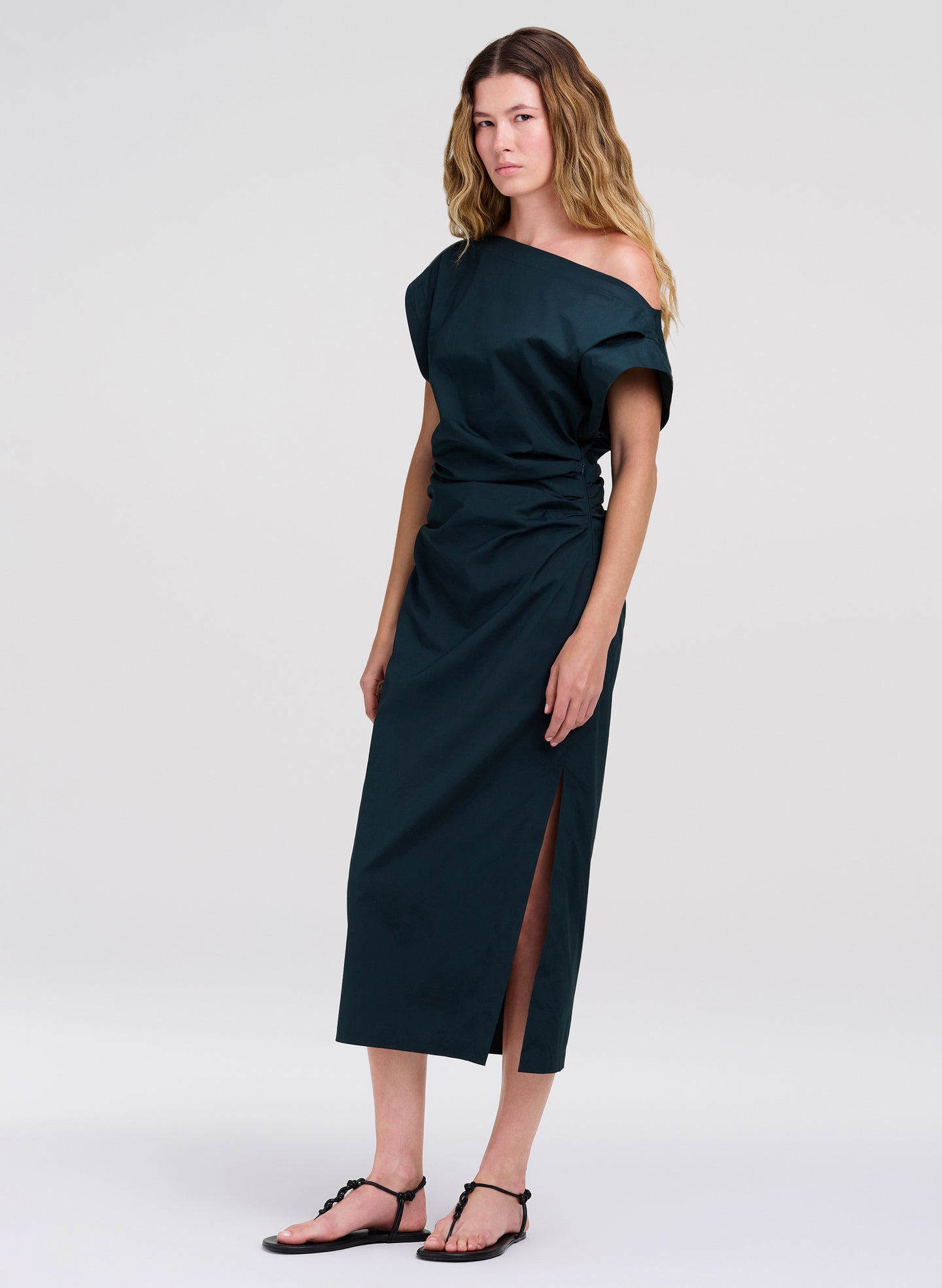 Nara Stretch Cotton Off Shoulder Midi Dress