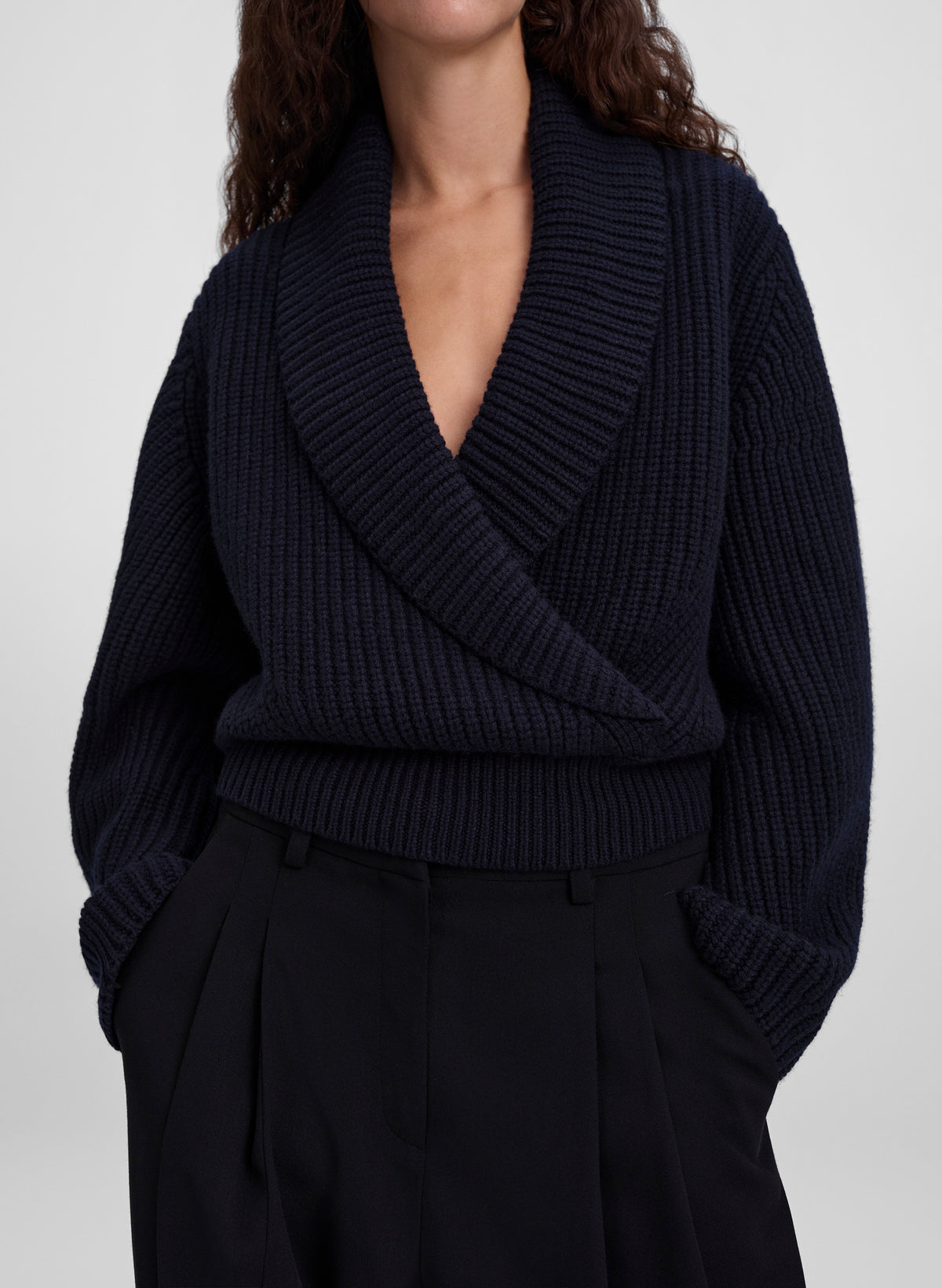 Naya Merino Shawl Collar Wrap Sweater