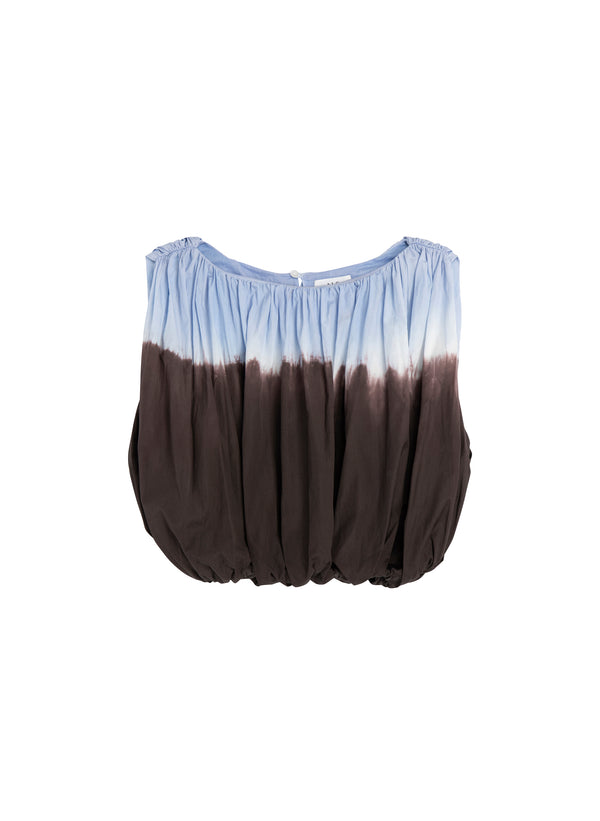 flatlay of light blue and brown dip dyed sleeveless top 