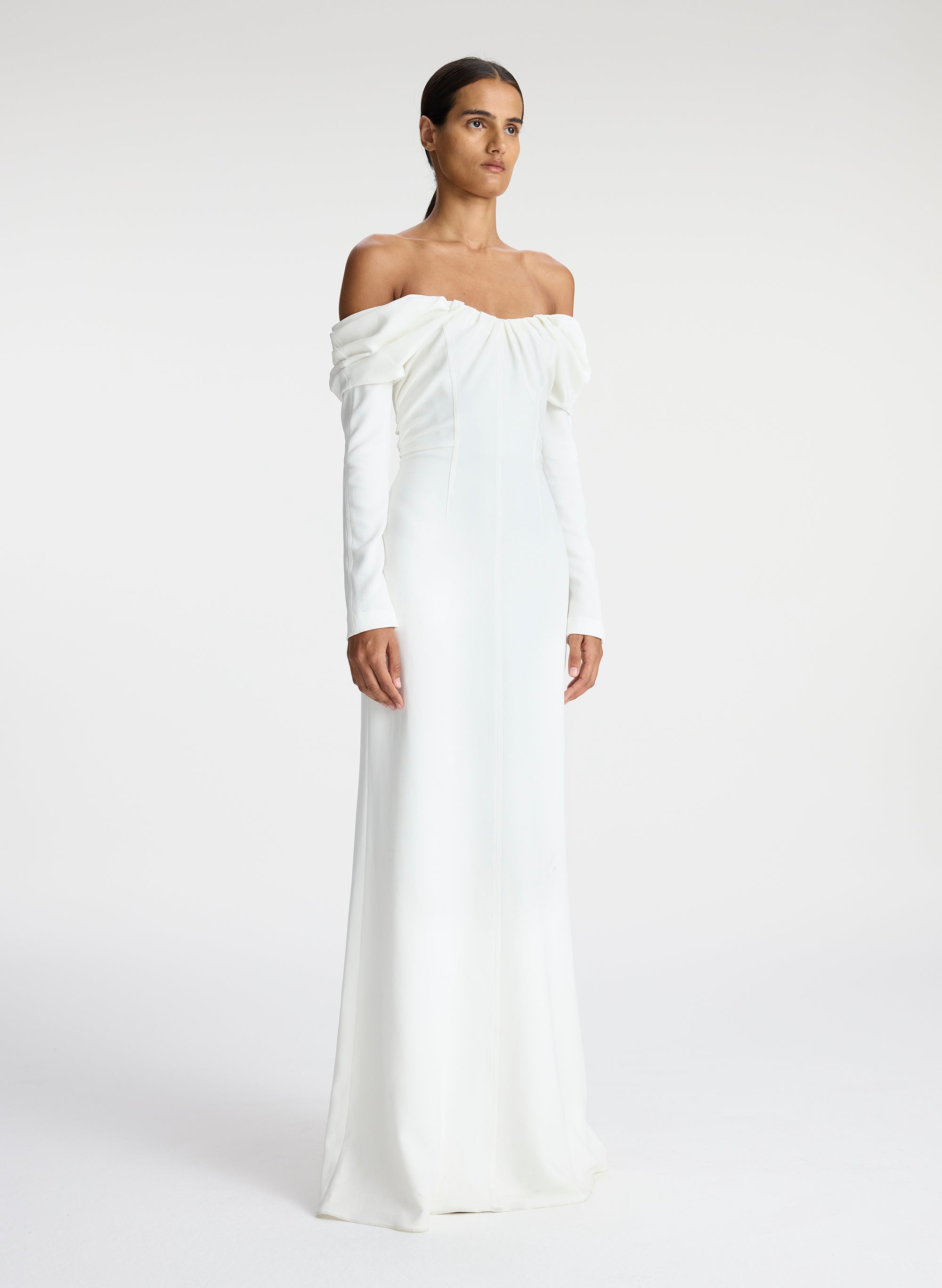 Off The Shoulder Chiffon Satin Dress from Camille La Vie and Group USA