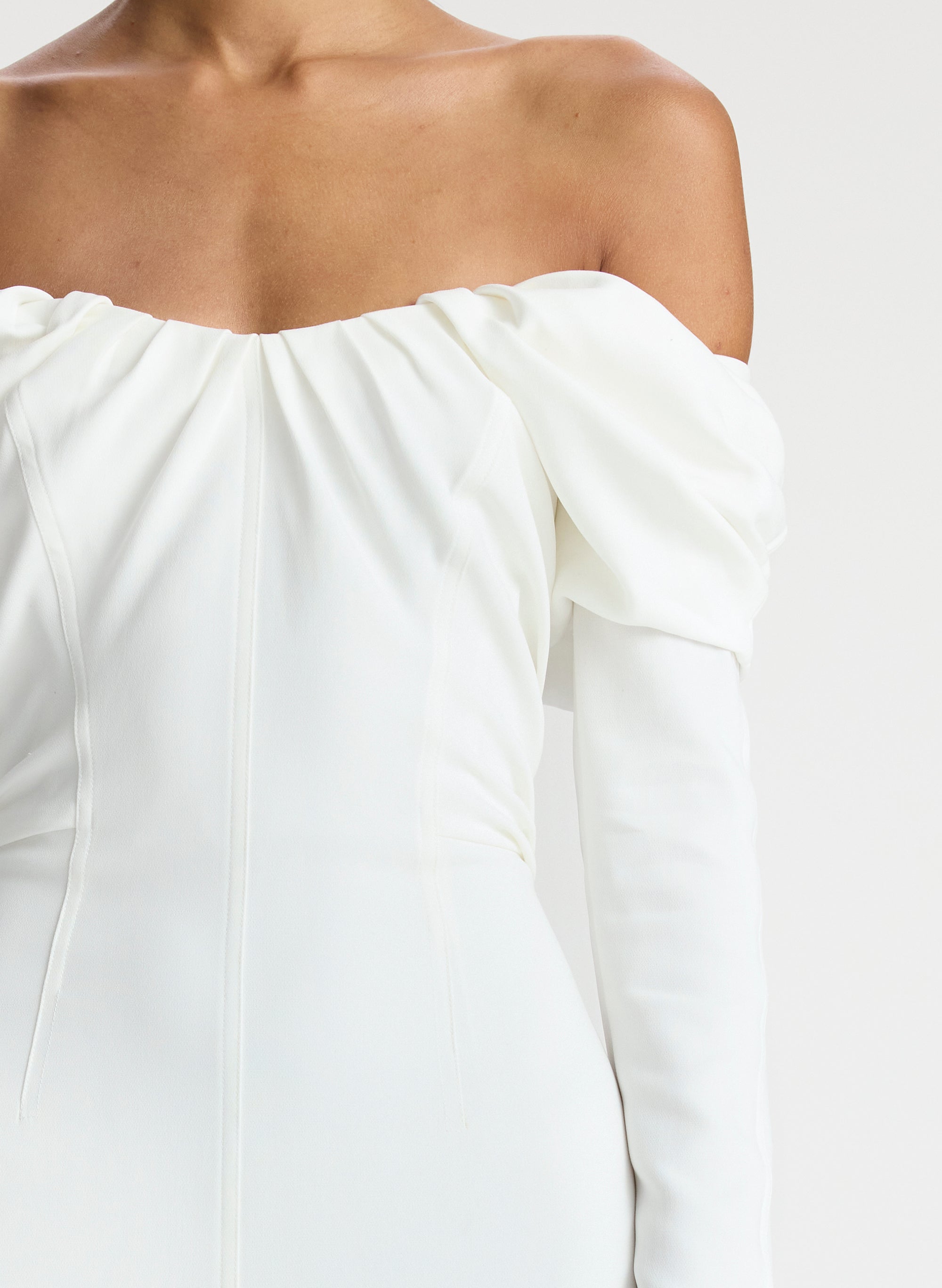 Stunning Sexy Cool White Off-shoulder V-neck Side-slit Buttons Sheath –  SposaBridal