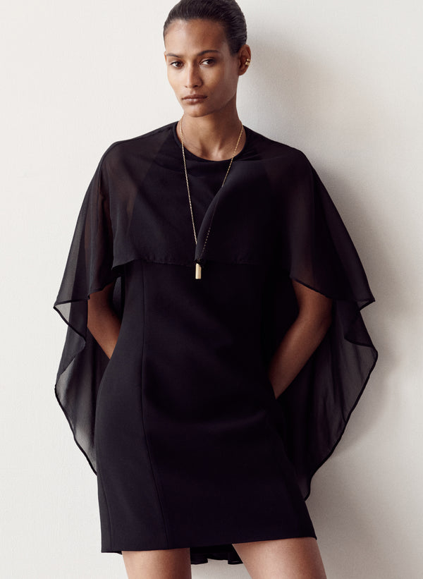 Adela Silk Chiffon Caped Mini Dress