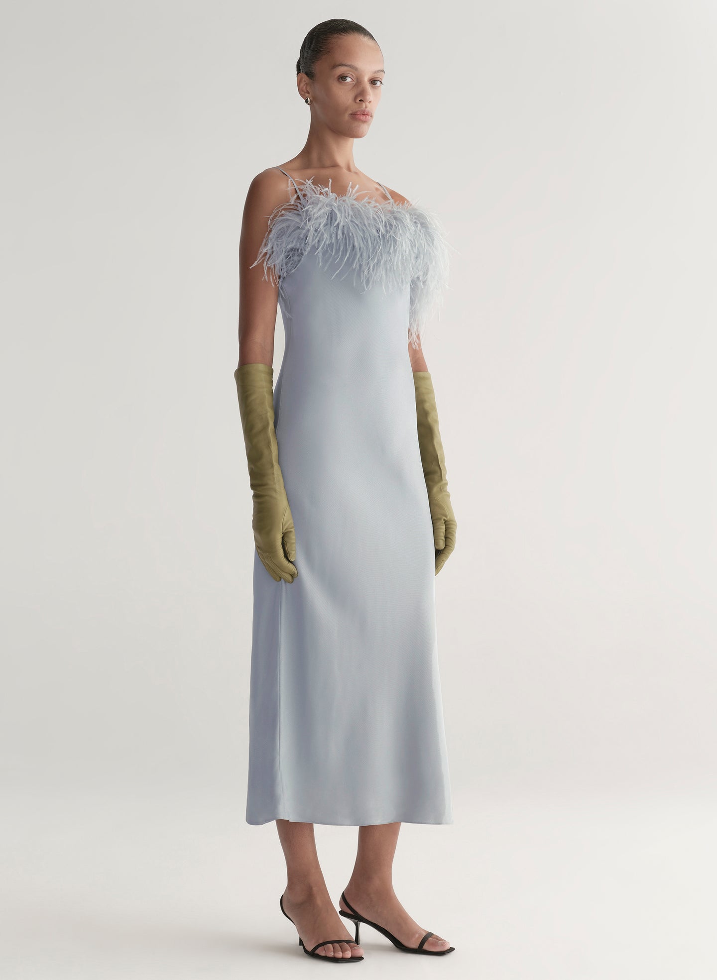 Odette Feather Trimmed Midi Dress | ALC LTD Odette Feather Trimmed Midi Dress | ALC LTD