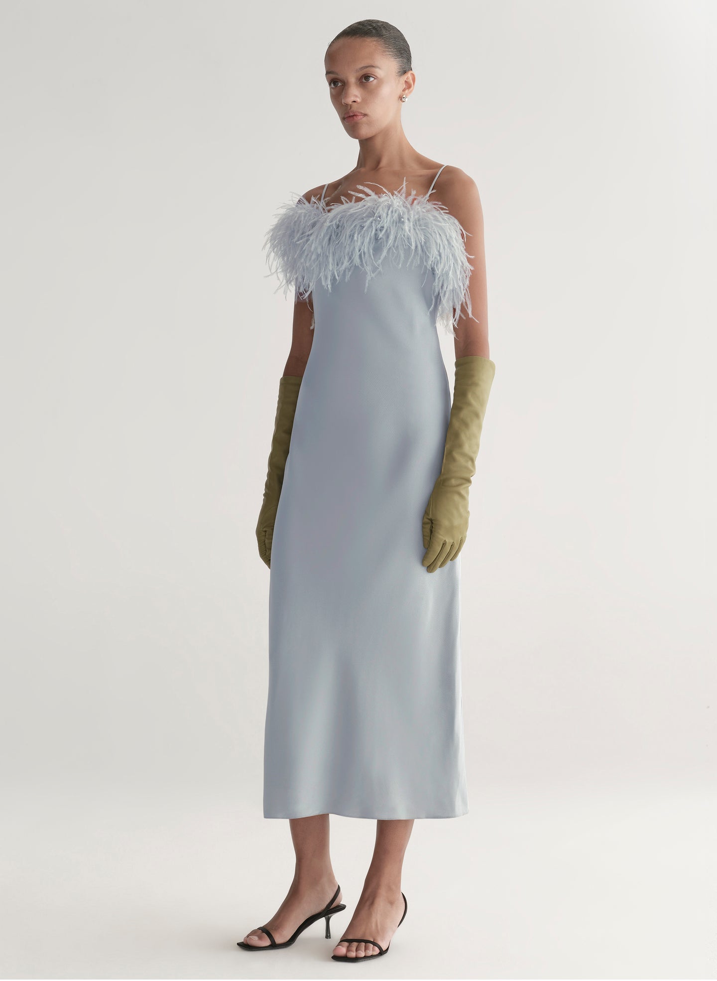Odette Feather Trimmed Midi Dress