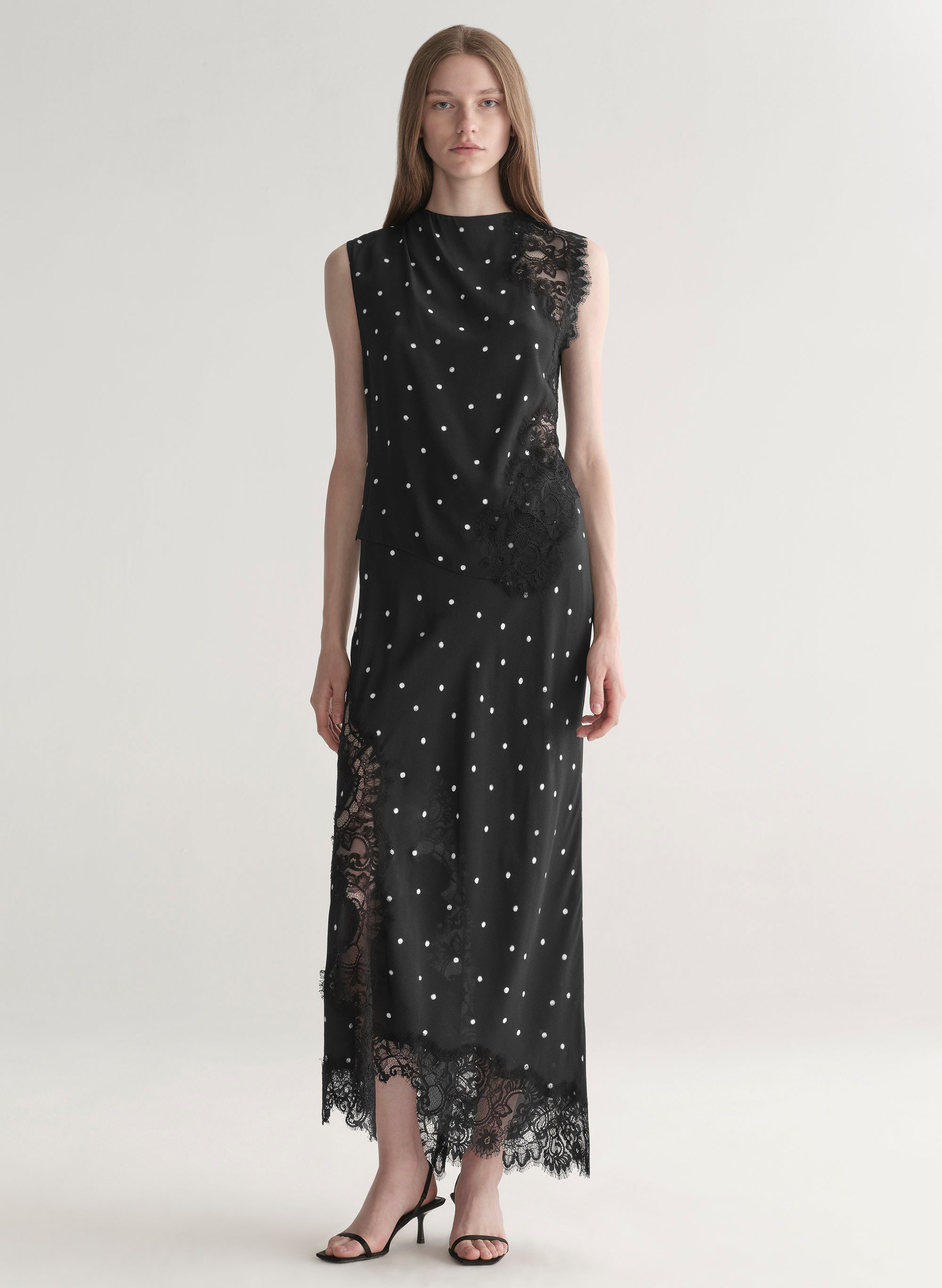 Olivia Polka Dot Crepe and Lace Midi Skirt | ALC LTD