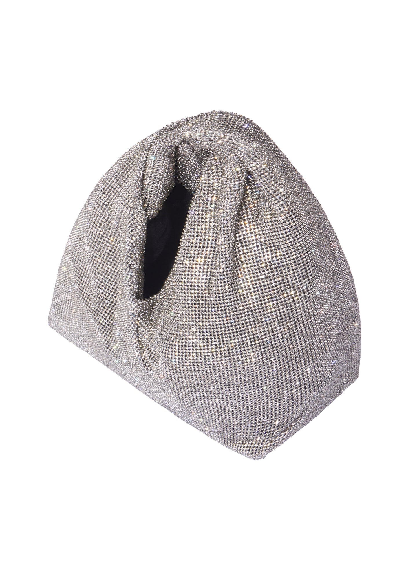 Silver mesh pouch on a white background