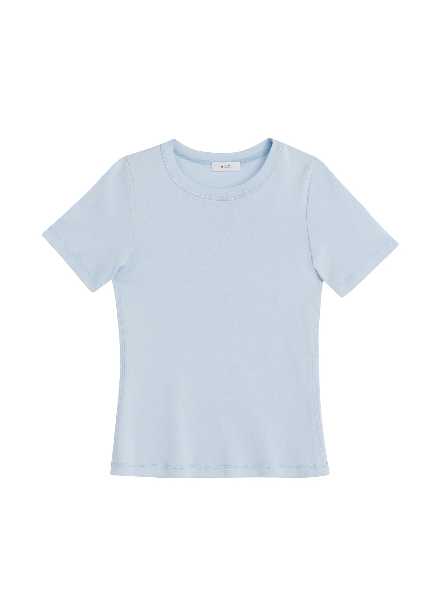 flatlay of light blue tshirt