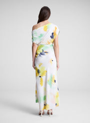 woman wearing multicolor floral maxi dress