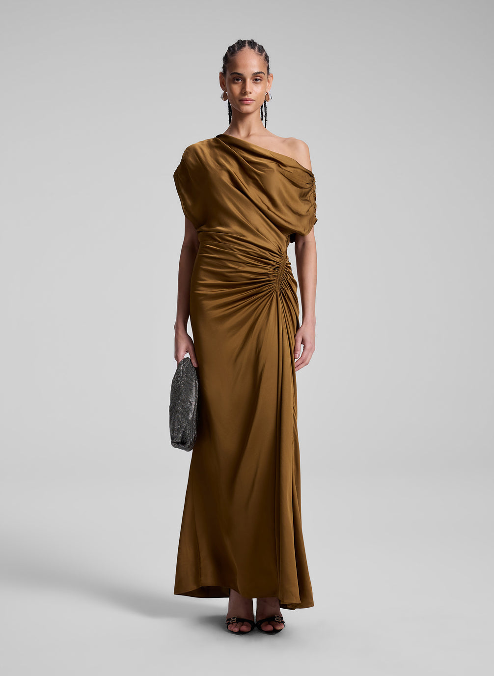 woman wearing brown maxi dress