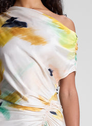 woman wearing floral mini dress