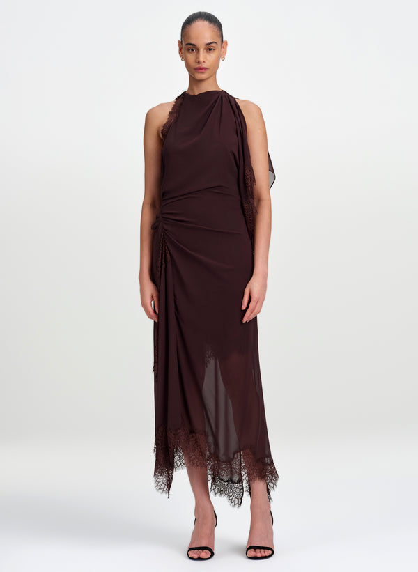 Renata Silk Chiffon and Lace Midi Dress