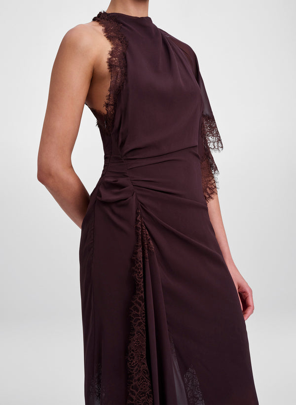 Renata Silk Chiffon and Lace Midi Dress