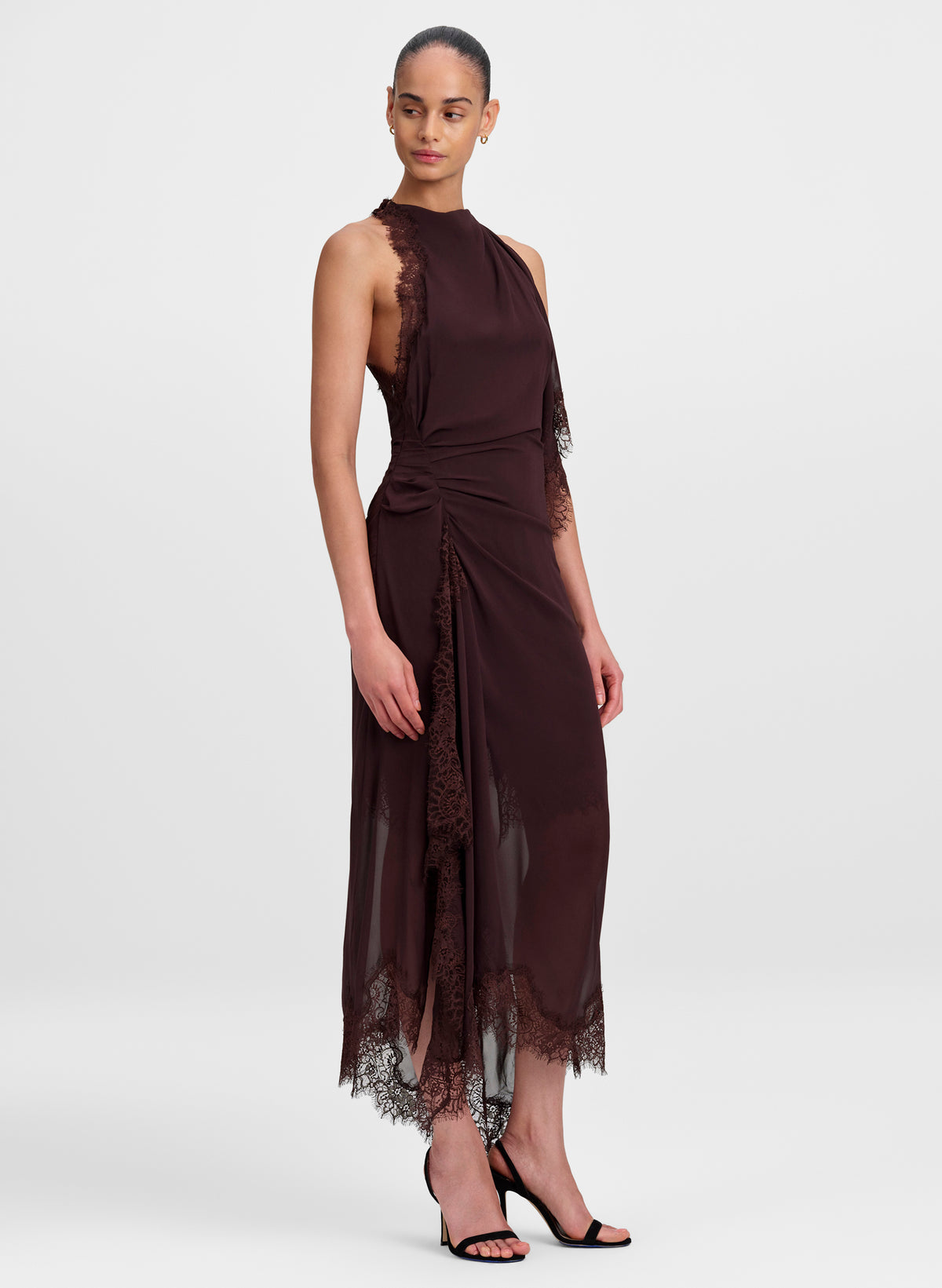 Renata Silk Chiffon and Lace Midi Dress