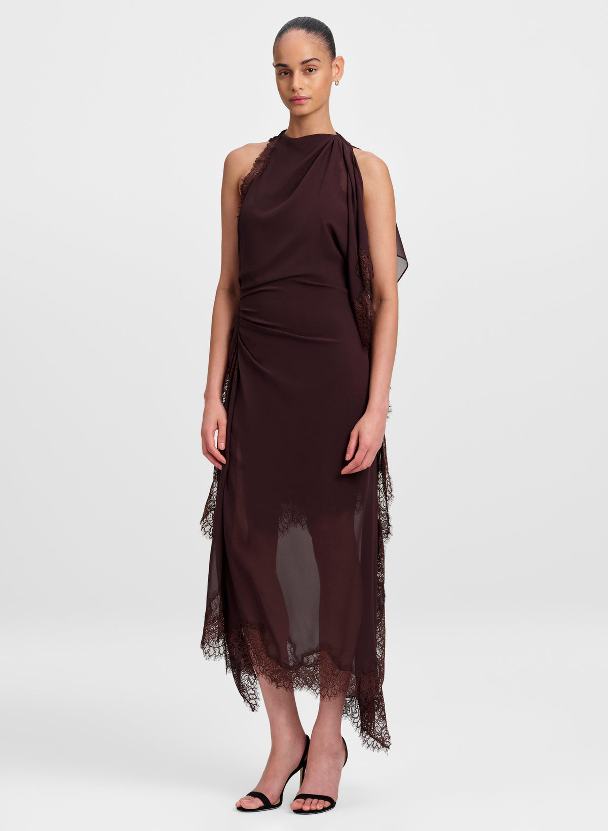 Renata Silk Chiffon and Lace Midi Dress