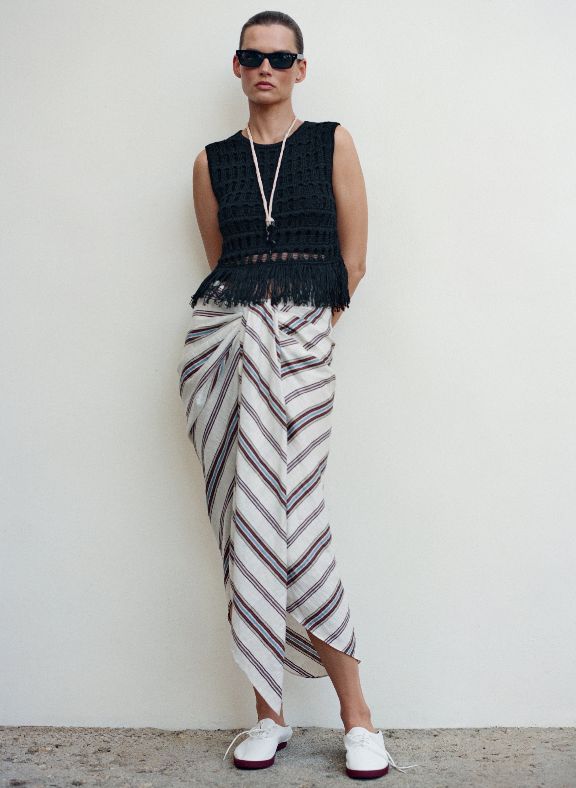 Rhodes Striped Linen Midi Skirt | ALC LTD