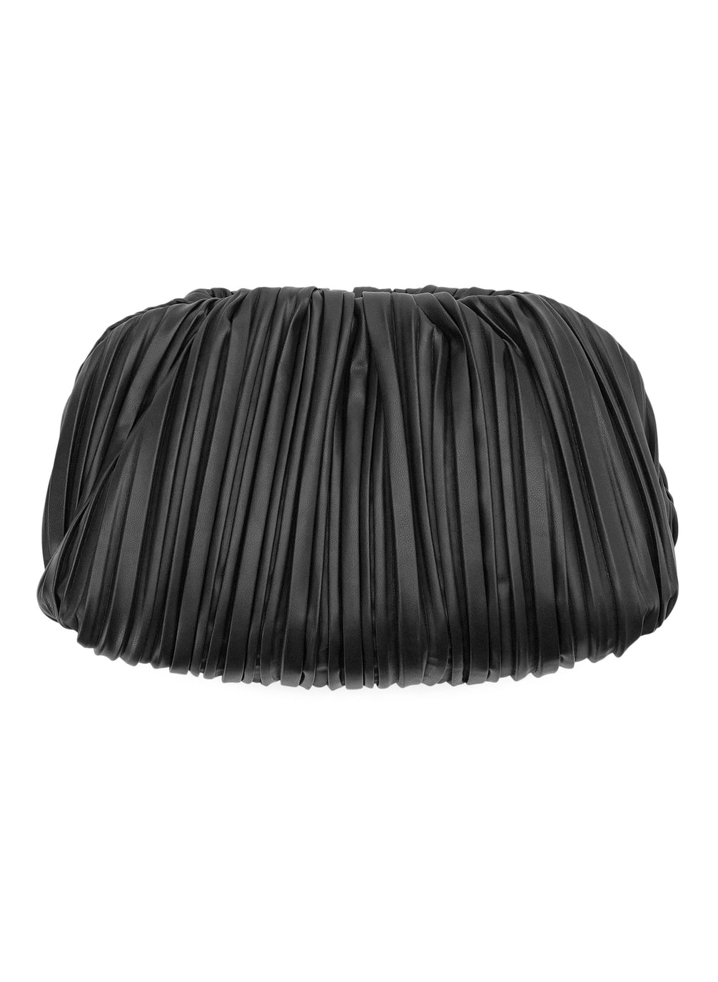 Flat lay view of black pleated clutch 