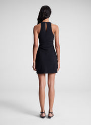 woman wearing black mini dress