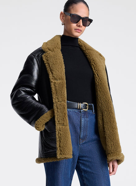 Ruth Glossy Leather and Shearling Reversible Coat | ALC LTD