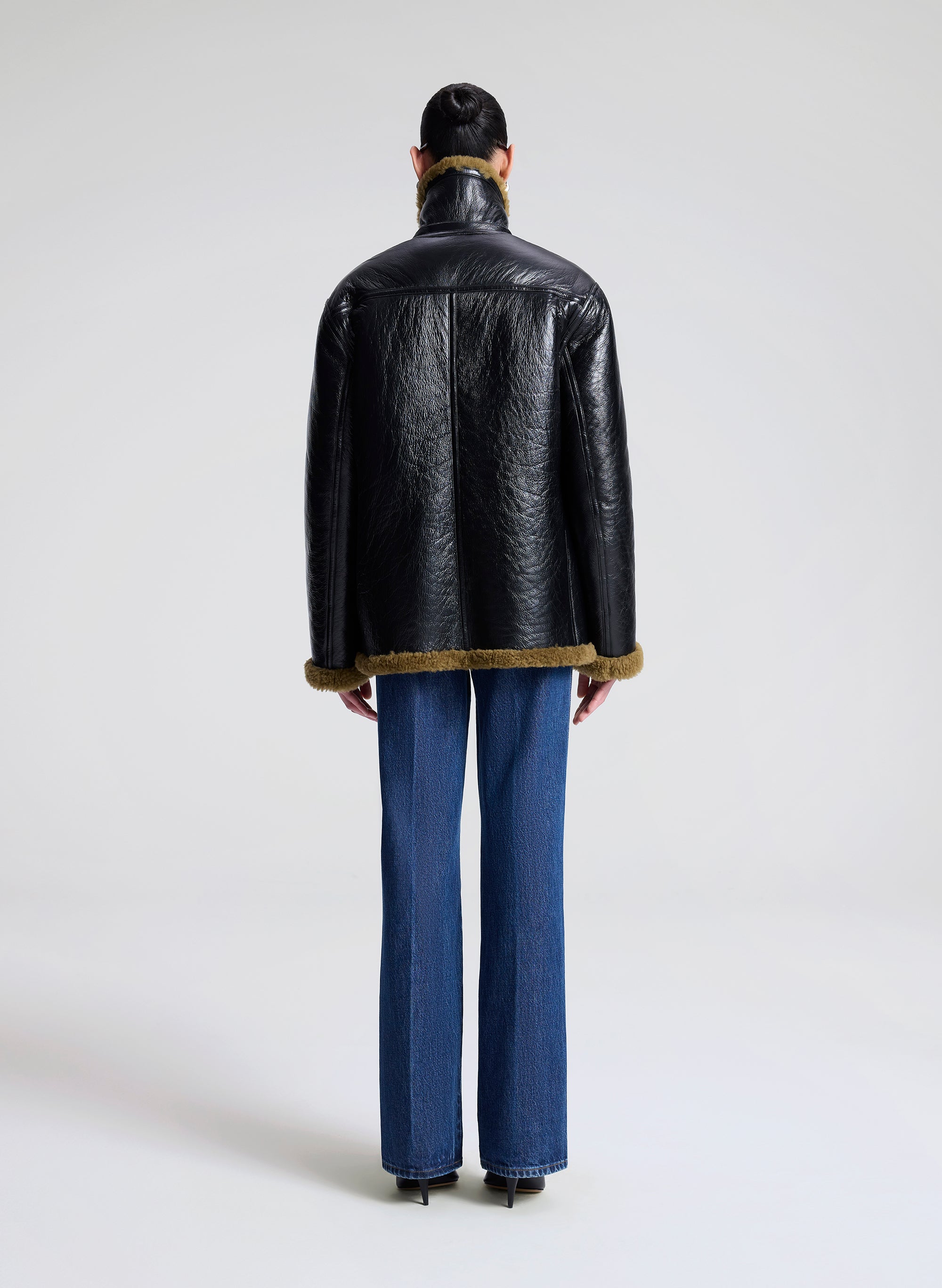 Ruth Glossy Leather and Shearling Reversible Coat