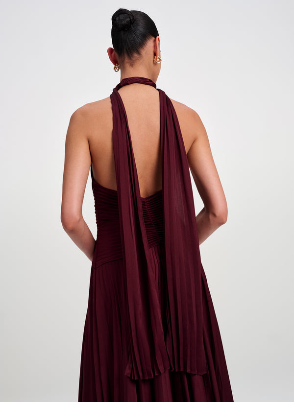 woman wearing gown with halter back
