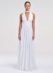 Sabine Scarf Tie Satin Pleated Gown
