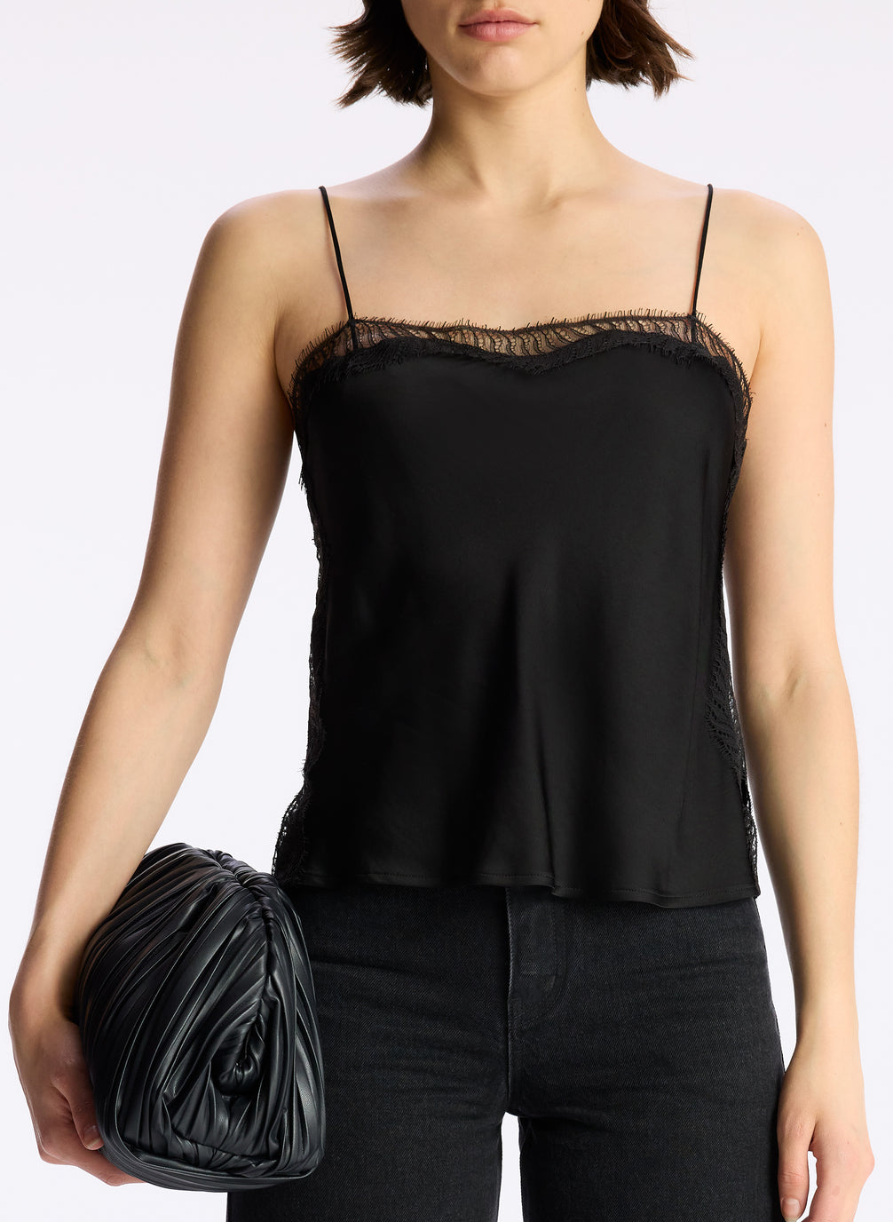 Enamored By You Black Lace Satin Cami Top