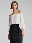 Sienna Satin Pleated Off Shoulder Top