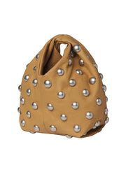 tan studded handbag