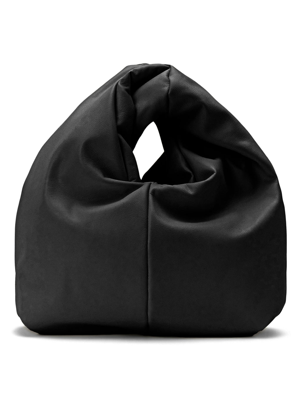 front  view of black vegan leather handbag