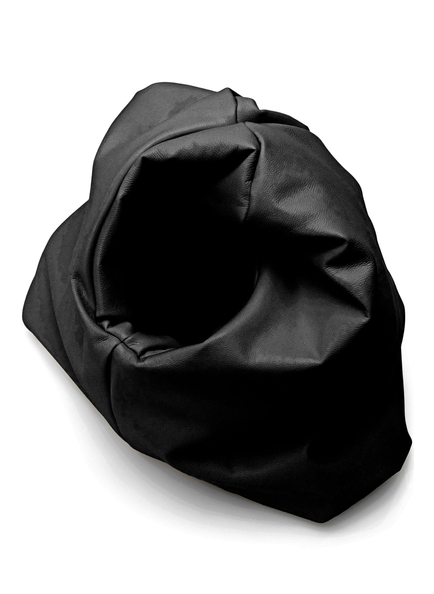 detail  view of black vegan leather handbag