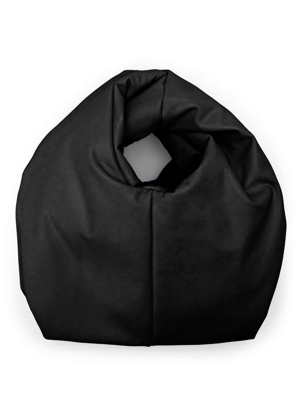 flatlay of  view of black vegan leather handbag