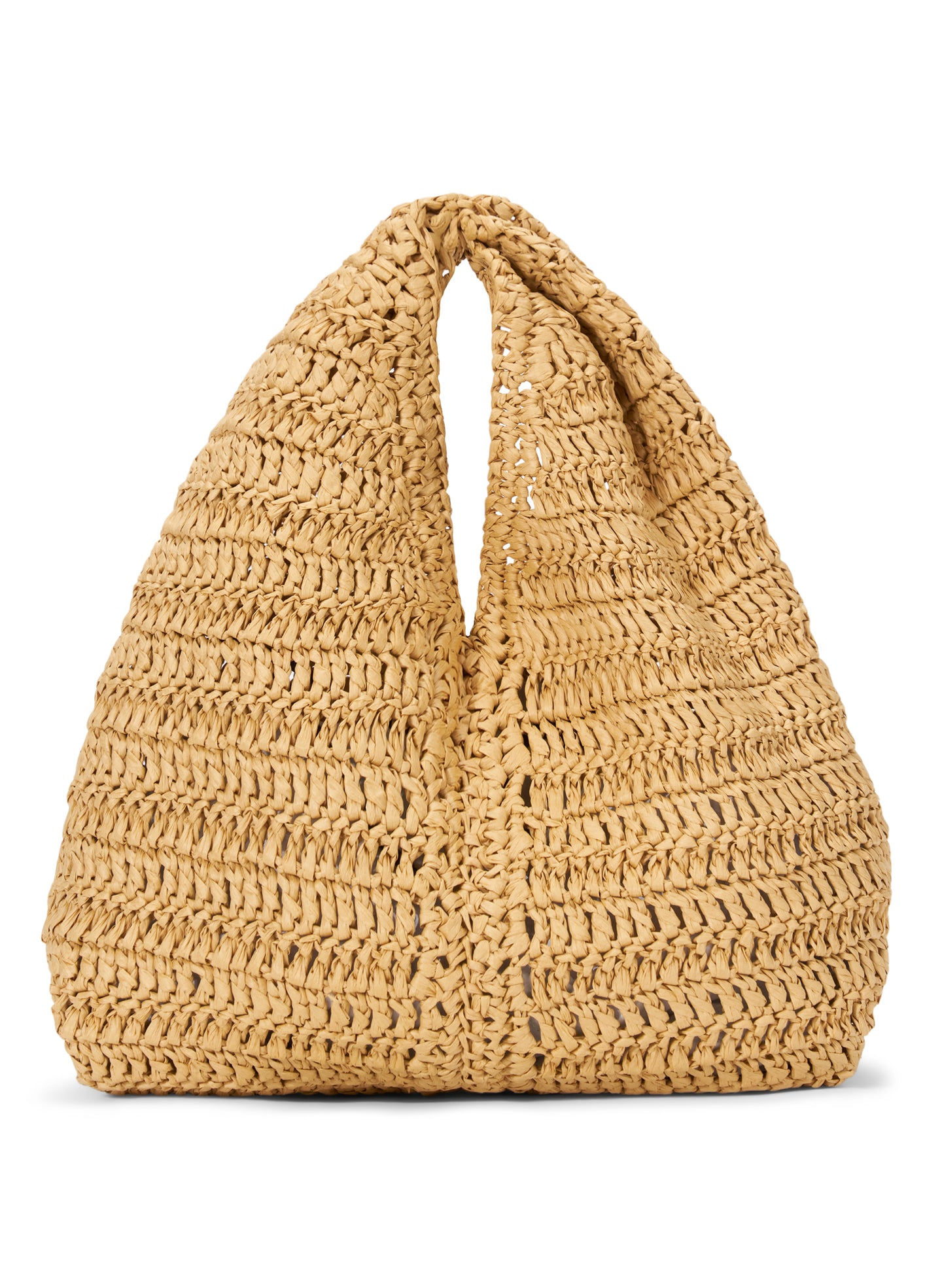 front view of small raffia woven handbag