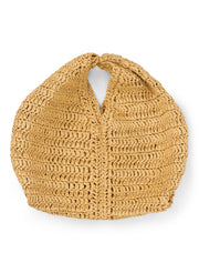 flatlay view of small raffia handbag