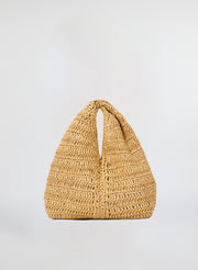 front view of small raffia woven handbag